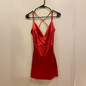 NWT Lulu’s Alluring Always Red Satin Strappy Bodycon Mini Dress